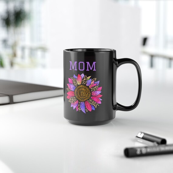 Team Mom Cheetah/Pink Print Ceramic Black Mug (11oz, 15oz)