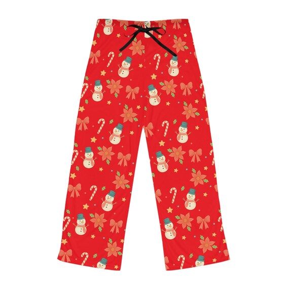 Snowman Candy Cane Poinsettia Pajama Pants | Christmas Lounge Bottoms