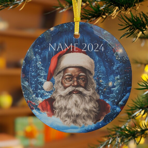 Blanta Clause Classic Saint Nicholas with winter wonderland background Glass Ornaments