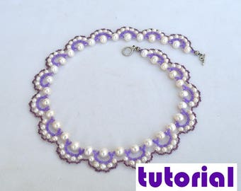 Tutorial: Pearl festooned bracelet and necklace Bead weaving pattern Beading pattern Necklace tutorial Bracelet tutorial PDF tutorial T5