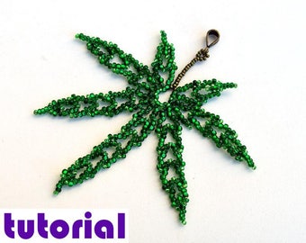 Tutorial: Pot leaf pendant Hemp leaf pendant Beading instructions Beading pattern Beaded pendant pattern Weed Grass PDF tutorial T24
