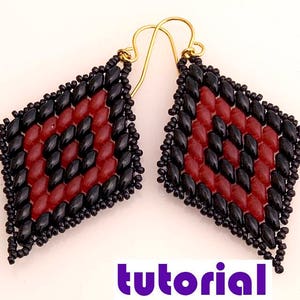 Tutorial: Rhombus superduo earrings Beading instructions Beading pattern Earrings tutorial Beading earrings pattern PDF tutorial beadwork T7