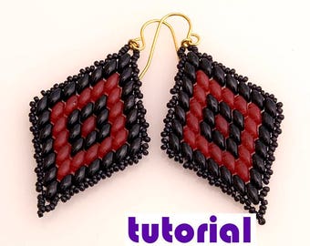 Tutorial: Rhombus superduo earrings Beading instructions Beading pattern Earrings tutorial Beading earrings pattern PDF tutorial beadwork T7