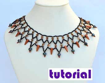 Tutorial: Spiky netted collar necklace Beading instructions Beading pattern Necklace pattern Necklace tutorial seed beads PDF tutorial T15