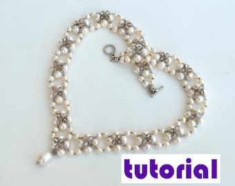 Tutorial: Pearls and crystals necklace, bracelet and earrings Princess, Beading instructions Beading pattern Seed beads pattern PDF T16