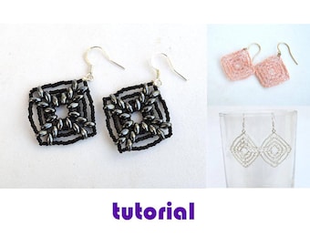 Tutorial: Square superduo earrings Beading instructions Beading pattern Earrings tutorial Beaded earrings pattern PDF tutorial beadwork T8