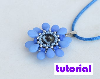 Tutorial: Daisy pendant with crystal rivoli heart Beading pattern Bead weaving instruction Instant download PDF instructions T28