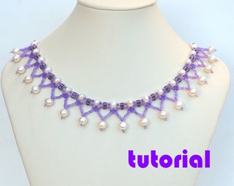 Tutorial: Elegant collar necklace with pearls and two-hole rolo beads Beading pattern Bead weaving tutorial Seed beads instructions T25