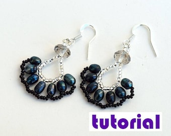 Tutorial: Fan shaped earrings with oval pearls Beading instructions Beading pattern Earrings tutorial Beaded earrings pattern PDF file T12