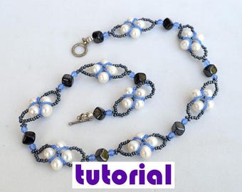 Pearl crisscross necklace or bracelet tutorial Beadwork instruction Beading pattern Bead weaving tutorial Necklace and bracelet tutorial T2