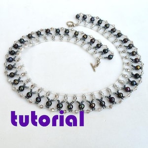 Tutorial: Beaded collar necklace with pearls Beaded necklace pattern Beadwork tutorial Collar necklace tutorial Pearl necklace tutorial T1