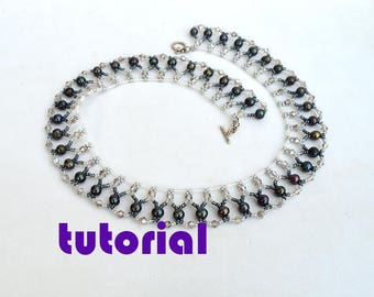 Tutorial: Beaded collar necklace with pearls Beaded necklace pattern Beadwork tutorial Collar necklace tutorial Pearl necklace tutorial T1