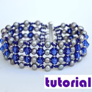 Tutorial: Ribbed pearls and crystals bracelet Beading instructions Beading pattern Bracelet tutorial Seed bead tutorial PDF tutorial T13