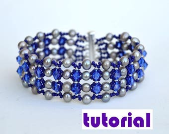 Tutorial: Ribbed pearls and crystals bracelet Beading instructions Beading pattern Bracelet tutorial Seed bead tutorial PDF tutorial T13
