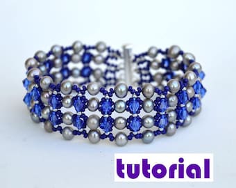 Tutorial: Geripptes Perlen und Kristalle Armband Perlenanleitungen Perlenmuster Armband-Anleitung Rocailles Perlen PDF-Anleitung T13