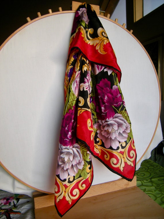 WORTHINGTON Vintage Silk Scarf - Bright Floral - image 2