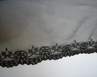 Very Wide Black Mesh Trim with Lace Border