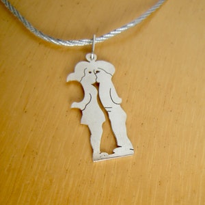 Vintage Kissing Couple Sterling Silver Pendant from Spain