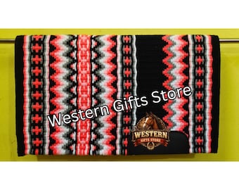 Black Red Western Show Pad Southwestern Saddle Blanket Horse Riding Ranch Tack Handwoven Wool