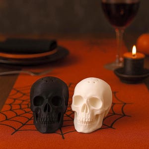 Skull Salt and Pepper Shakers: Gothic Halloween Kitchen Decor