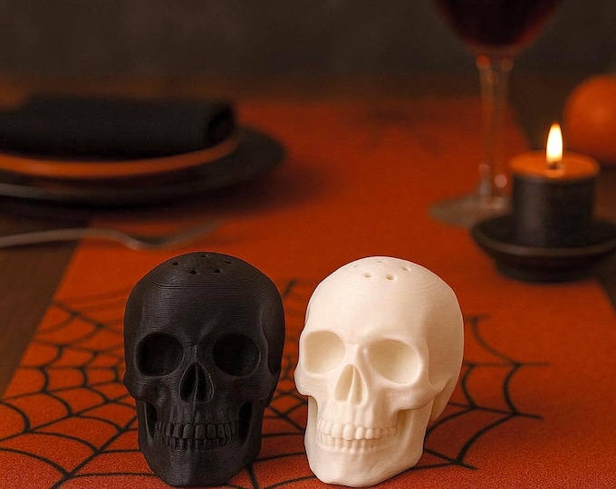 Skull Salt and Pepper Shakers: Gothic Halloween Kitchen Decor