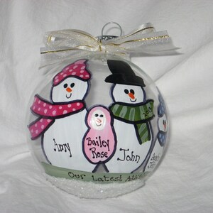 Our Latest Addition -Family of Four - personalized and hand painted ornament