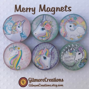 Set of Glass Magnets  &quot;Whimsical Unicorns&quot;