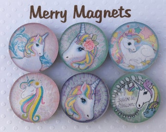 Set of Glass Magnets  "Whimsical Unicorns"