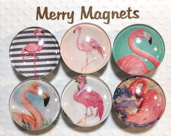 Set of Glass Fridge Magnets  "Flamingos"