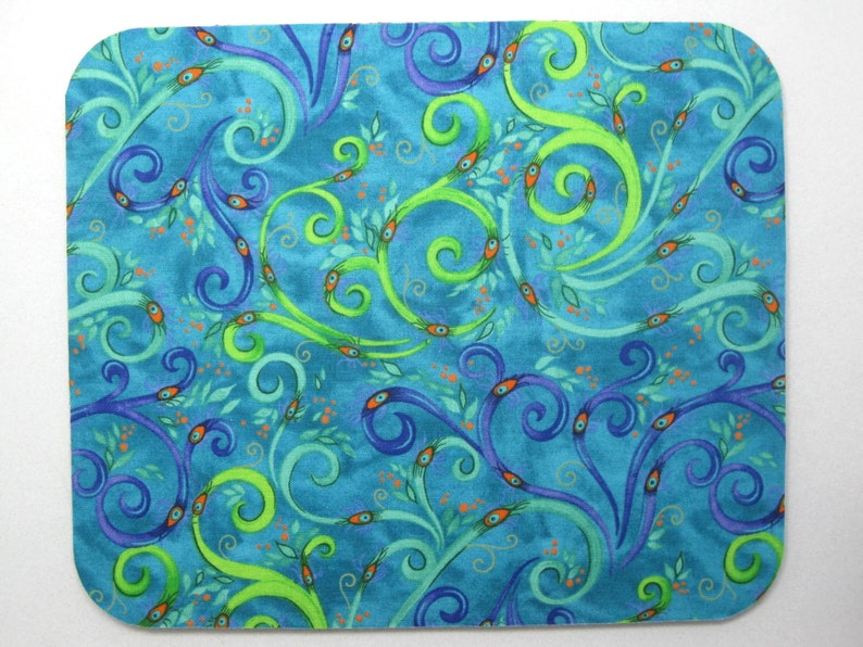 Mouse Pad, Fabric Mousepad Whimsical Peacock Feathers image 4