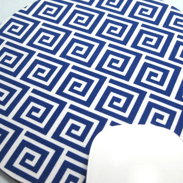 Fabric Mousepad or Trivet      Greek Fret in Royal and White