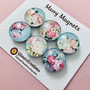 Set of Glass Fridge Magnets Pink Peonies in Turquoise image 4