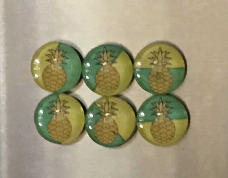 Set of Glass Fridge Magnets Pineapple on Lemon/Lime Geometrics image 5