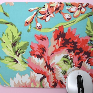 Fabric MousePad or Trivet       Peonies  on Teal