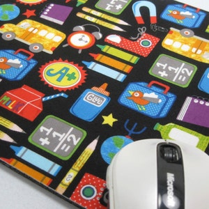 Mouse Pad, Computer Mouse Pad, Fabric Mousepad    School Supplies on Black