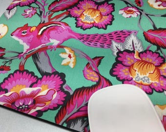 Fabric Mousepad or Trivet    Chipmunks and Flowers
