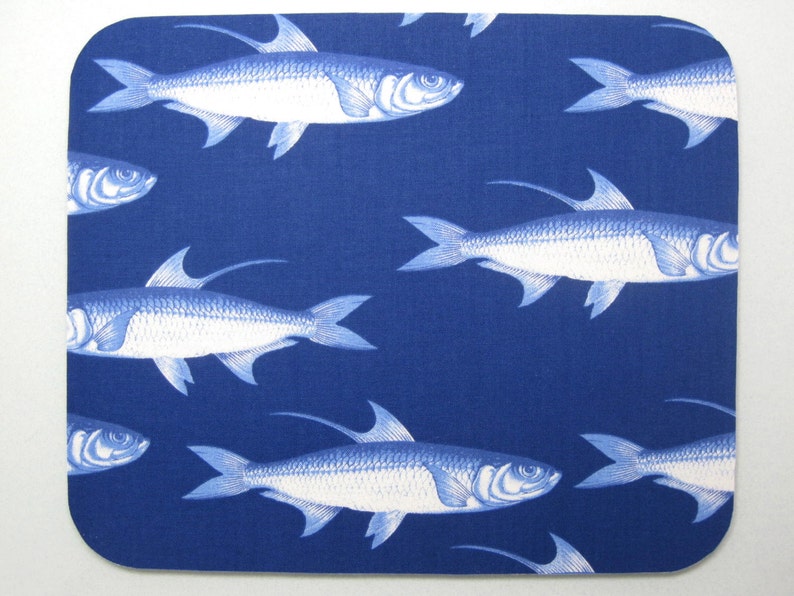 Fabric Mousepad or Trivet Ocean Fish Blue image 4