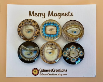 Set of Glass Fridge Magnets  "Victorian and Georgian Lover's Eyes”