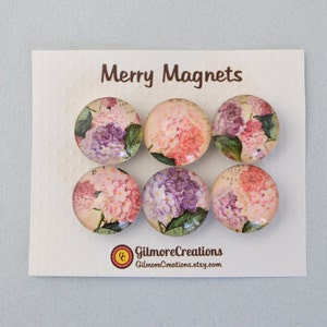 Set of Glass Fridge Magnets Hydrangea image 1