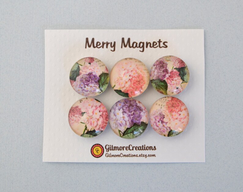 Set of Glass Fridge Magnets Hydrangea image 1