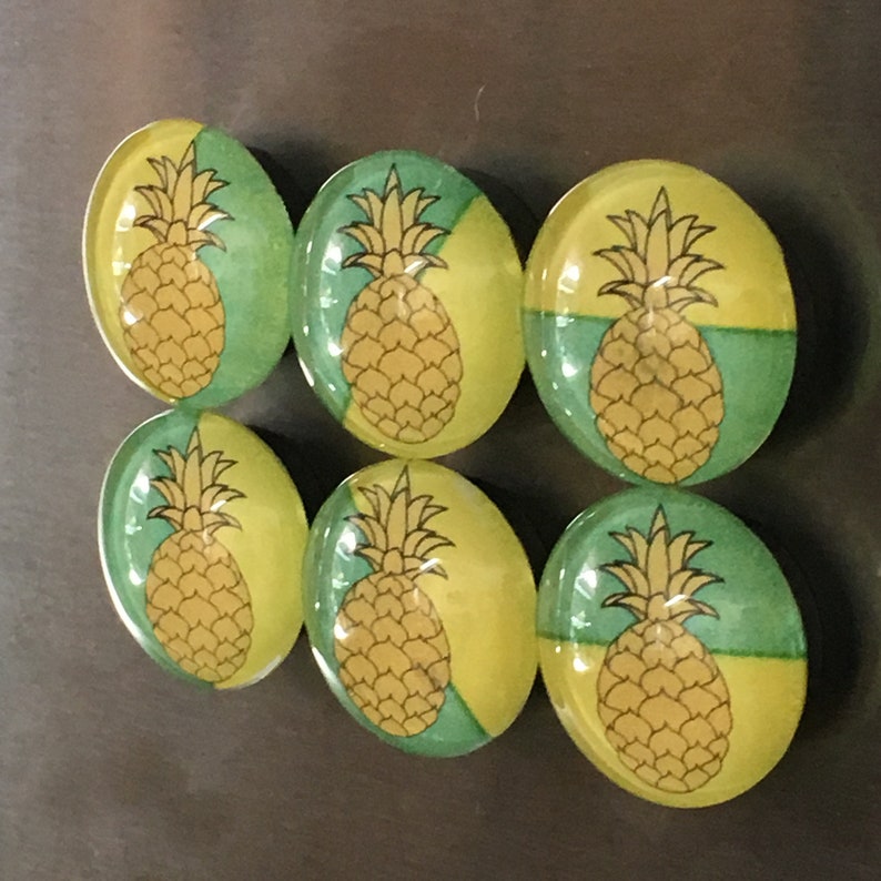 Set of Glass Fridge Magnets Pineapple on Lemon/Lime Geometrics image 4
