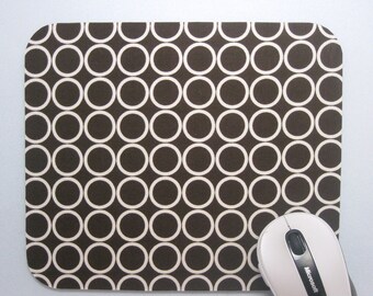 Fabric Mousepad or Trivet    Metro White Circles on Chocolate