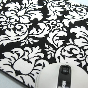 Mouse Pad, Computer Mouse Pad, Fabric Mousepad       Dandy Damask Black & White
