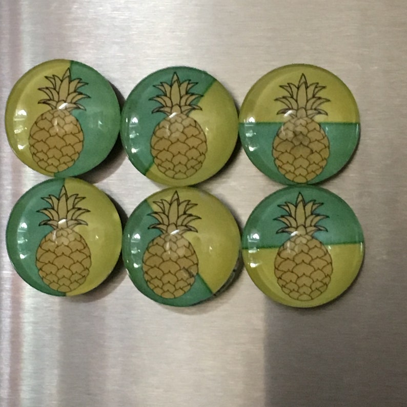 Set of Glass Fridge Magnets Pineapple on Lemon/Lime Geometrics image 3