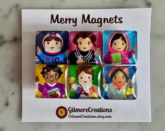 Set of 6 Square Glass Magnets  “Famous Female Role Models”