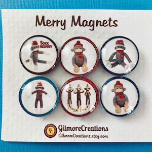 Set of Glass Magnets  &quot;Sock Monkeys”
