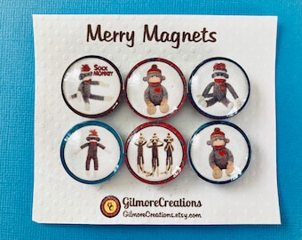 Set of Glass Magnets  "Sock Monkeys”