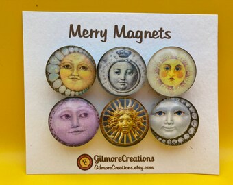 Set of Glass Fridge Magnets  "Celestial Suns"