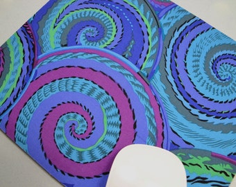 Fabric Mousepad or Trivet   Blue/Green/Magenta Swirls