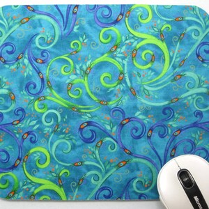 Mouse Pad, Fabric Mousepad Whimsical Peacock Feathers image 2